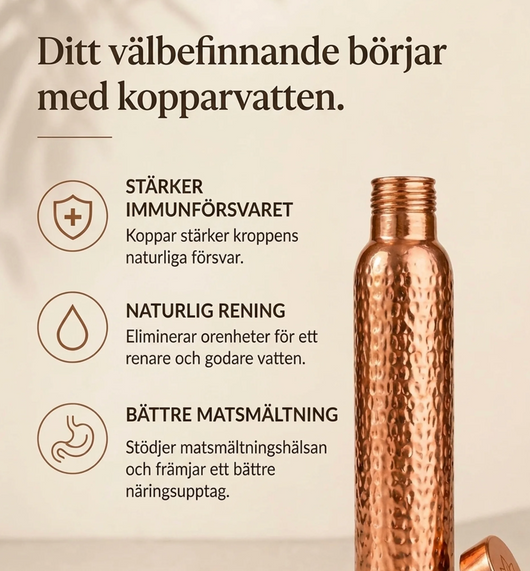 Velora Certifierad  Kopparflaska® Drick rent vatten från en flaska som läker kroppen inifrån